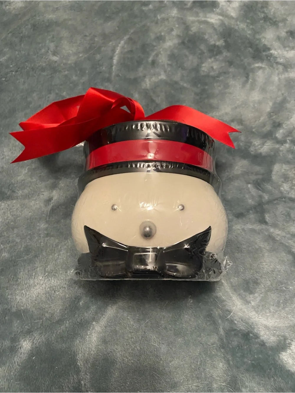 Yankee Candle White Snowman Jar with Red Ribbon and Black Bow